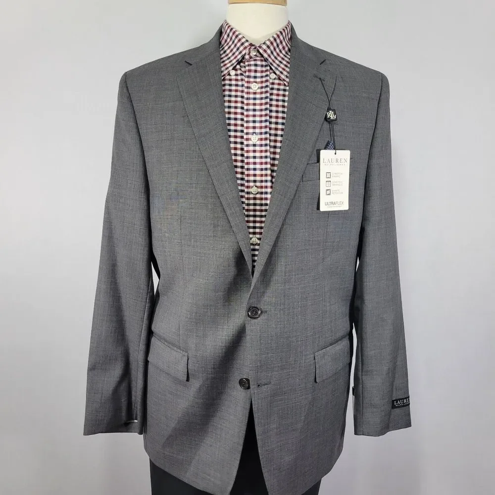 Lauren‎ Ralph Lauren Men's Sport Coat Blazer Two Button Gray Wool Stretch 42XL